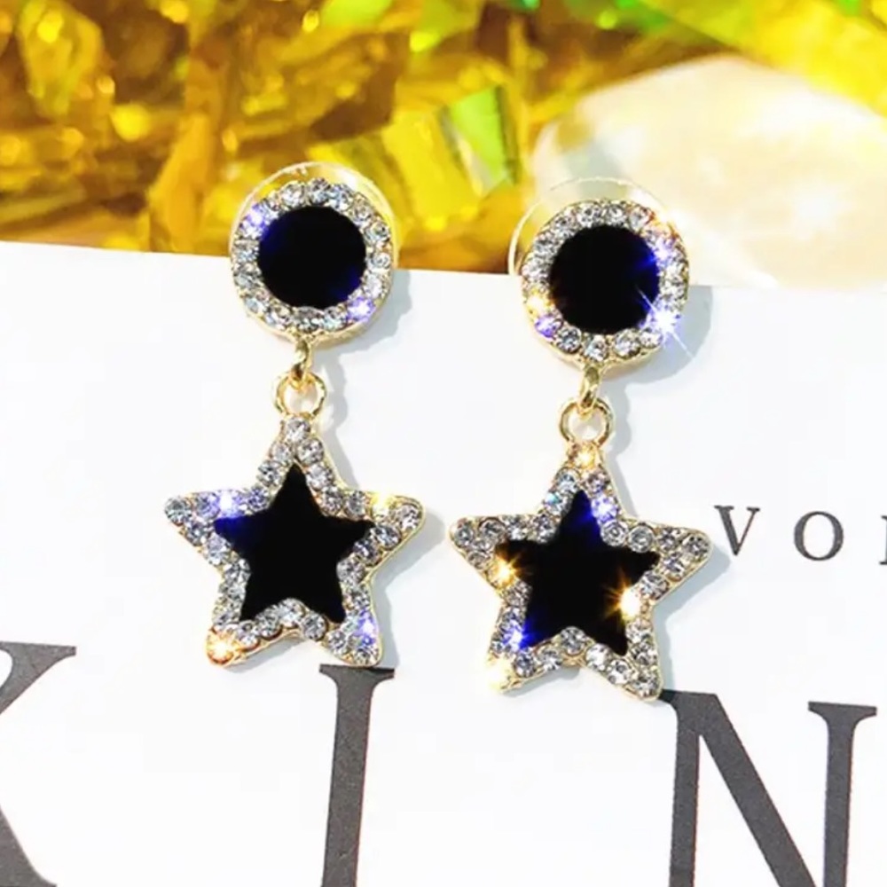 Gold Filled Black Star CZ Earrings